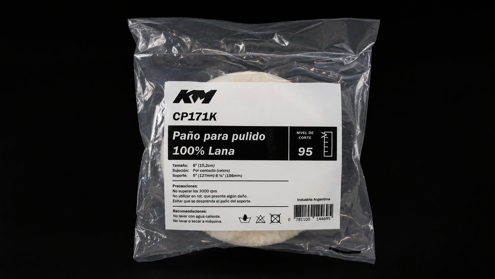 CP171K - PAD 100% LANA CORTE 95 7,5 IN - Pads 7,5 IN - Lana 100% - 7,5 IN - corte 95 - Velcro - Rotativa - KM Detail Line