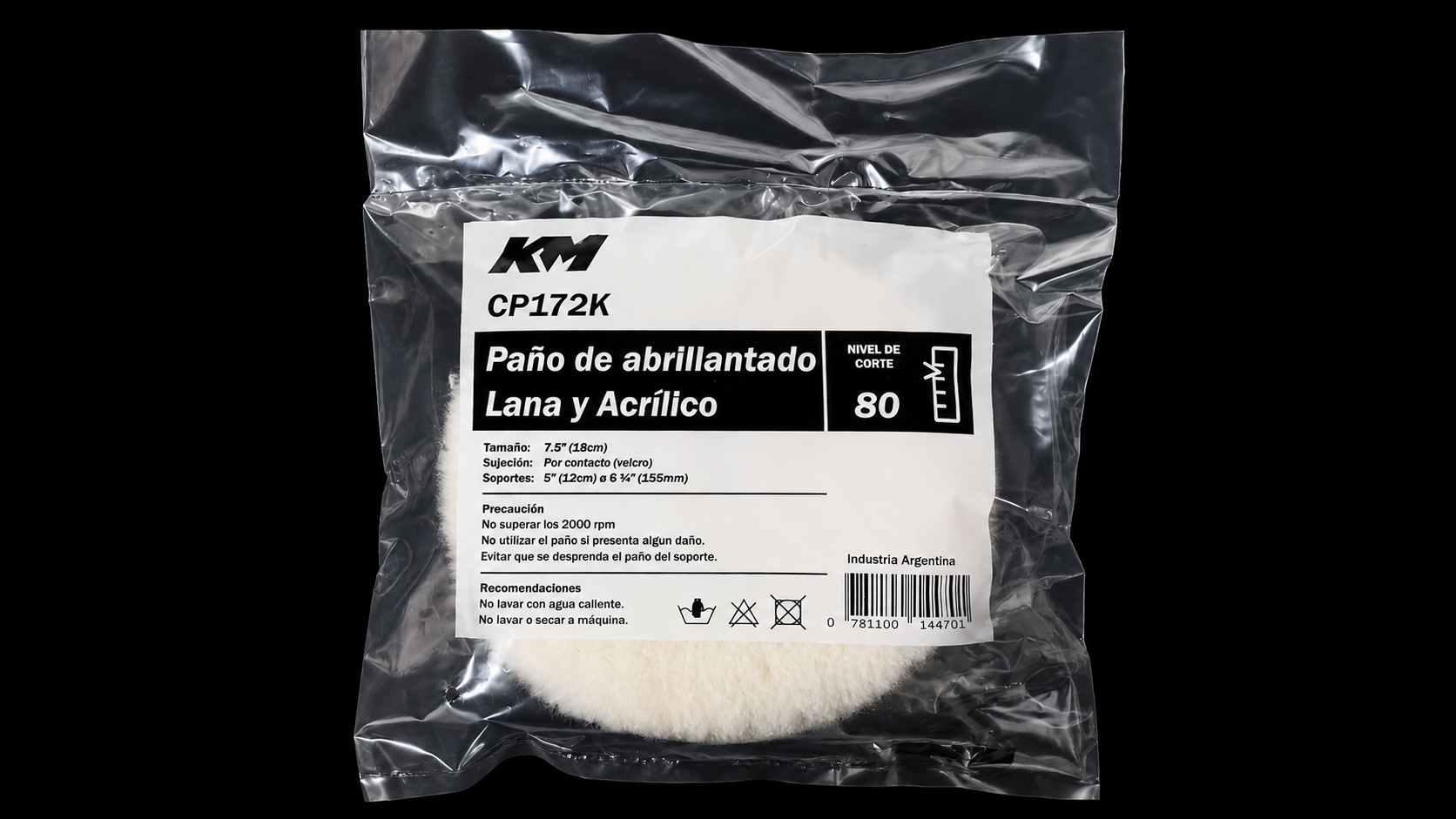 CP172K - PAD LANA Y ACRILICO CORTE 80 7,5 IN - Pads 7,5 IN - Lana y acrílico - 7,5 IN - corte 80 - Velcro - Rotativa - KM Detail Line