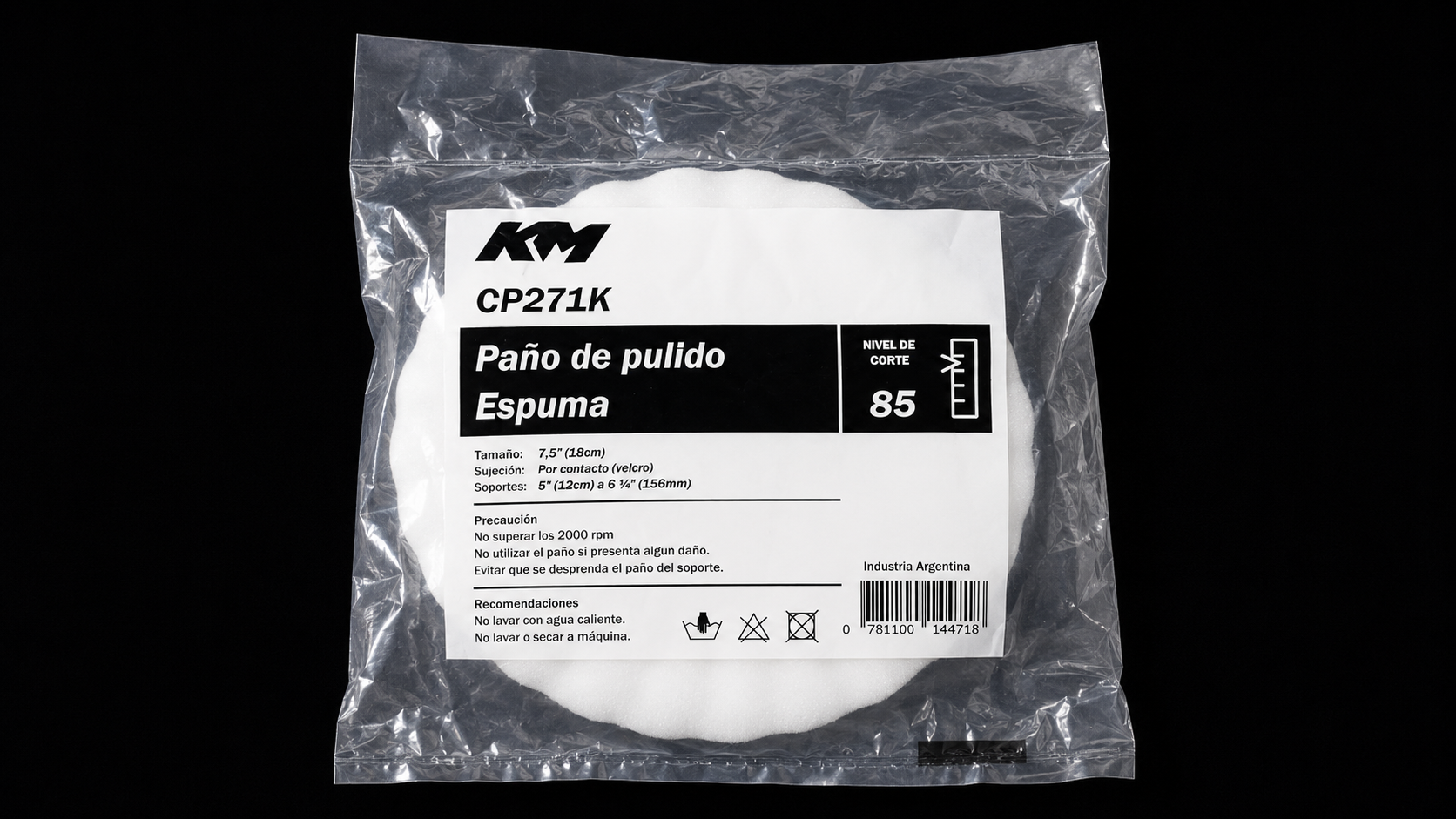 CP271K - PAD POLIESPUMA BLANCA CORTE 85 7,5 IN - Pads 7,5 IN - Poliespuma - 7,5 IN - corte 85 - Velcro - Rotativa - KM Detail Line