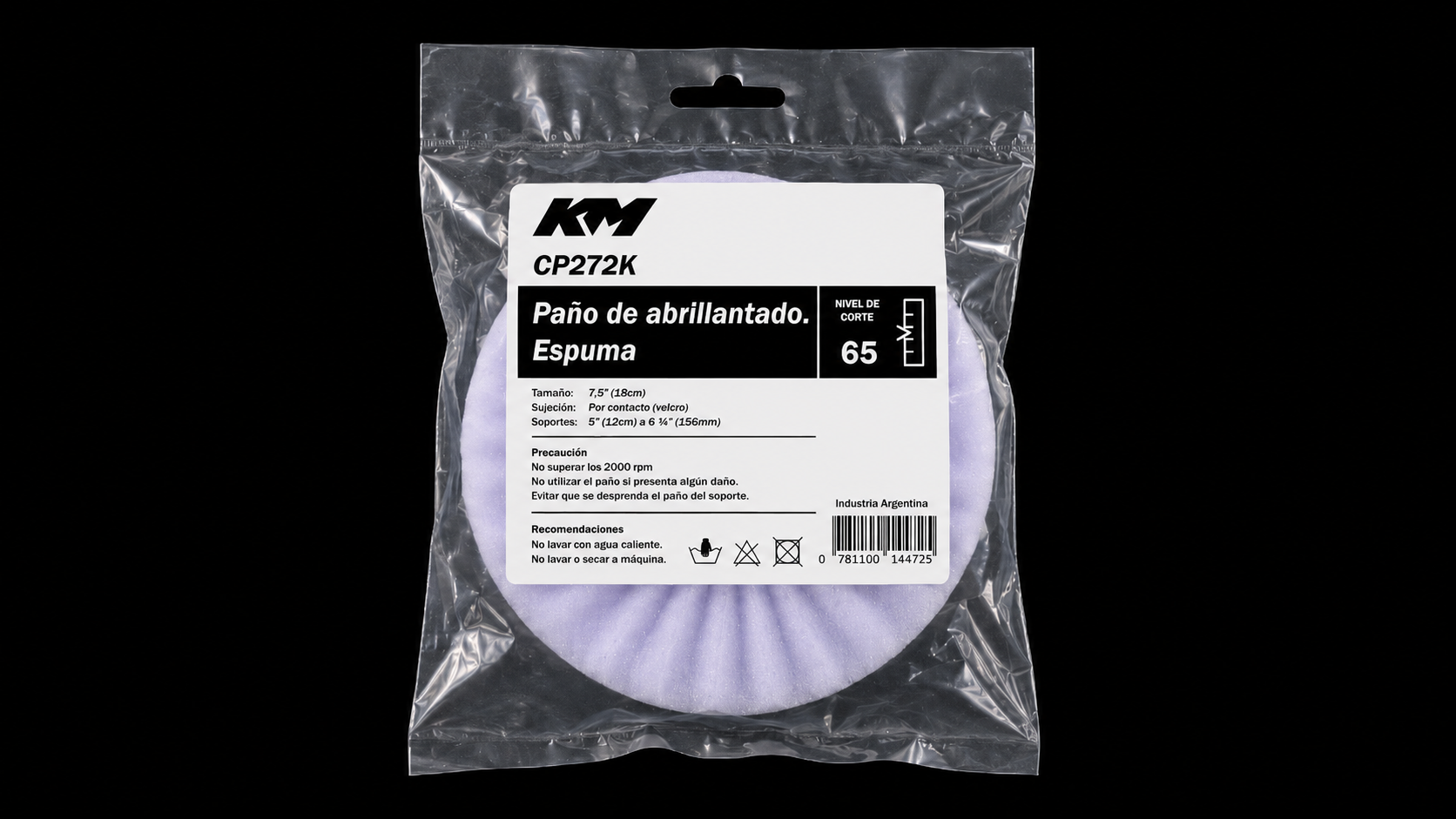CP272K - PAD POLIESPUMA VIOLETA CORTE 65 7,5 IN - Pads 7,5 IN - Poliespuma - 7,5 IN - corte 65 - Velcro - Rotativa - KM Detail Line