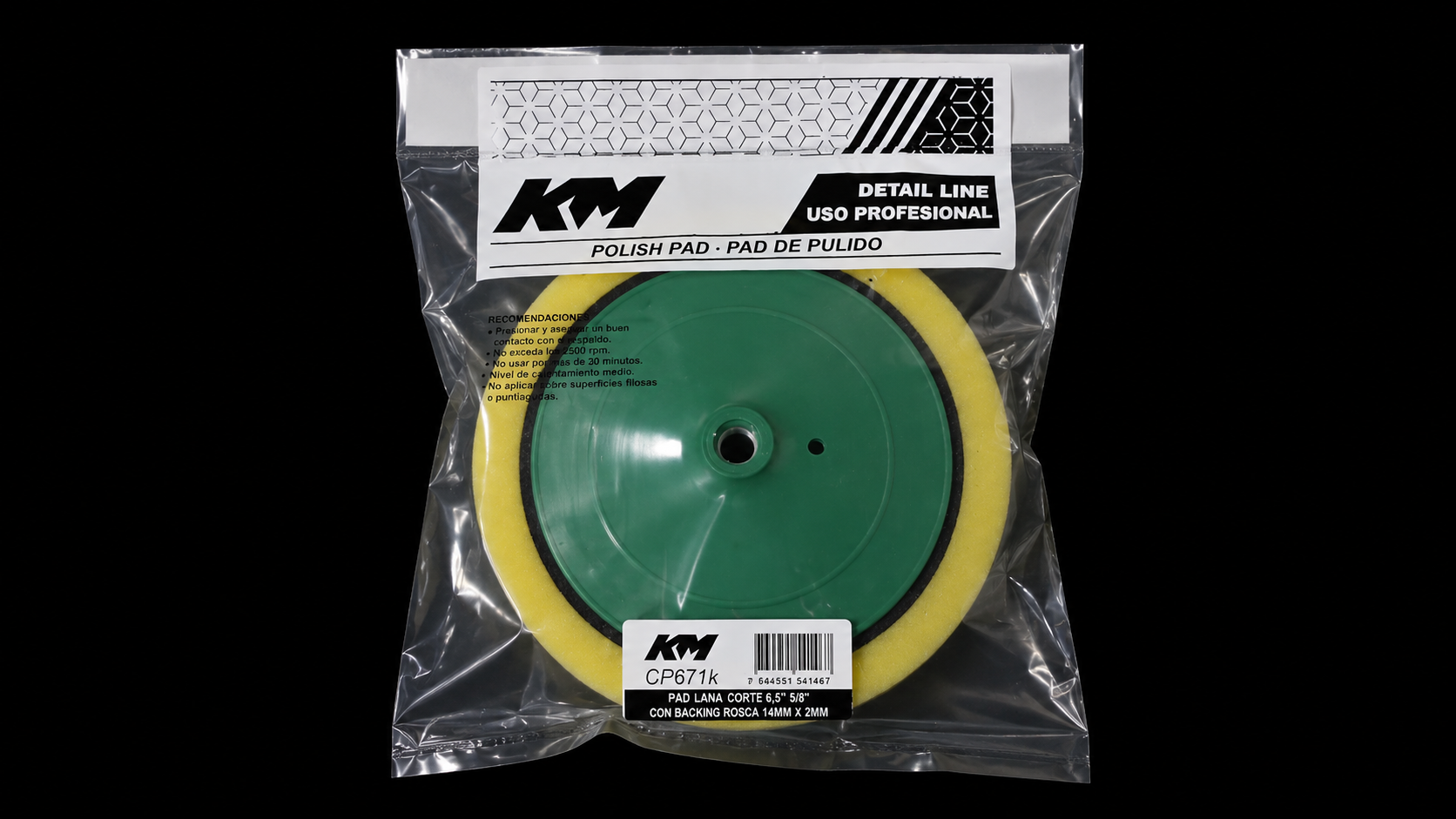 CP671K - PAD 100% LANA CORTE 95 7,5 IN CON BACKING 14/2 - Pads 7,5 IN - Lana 100% - 7,5 IN - corte 95 - Rosca 14/2 mm - Rotativa - KM Detail Line