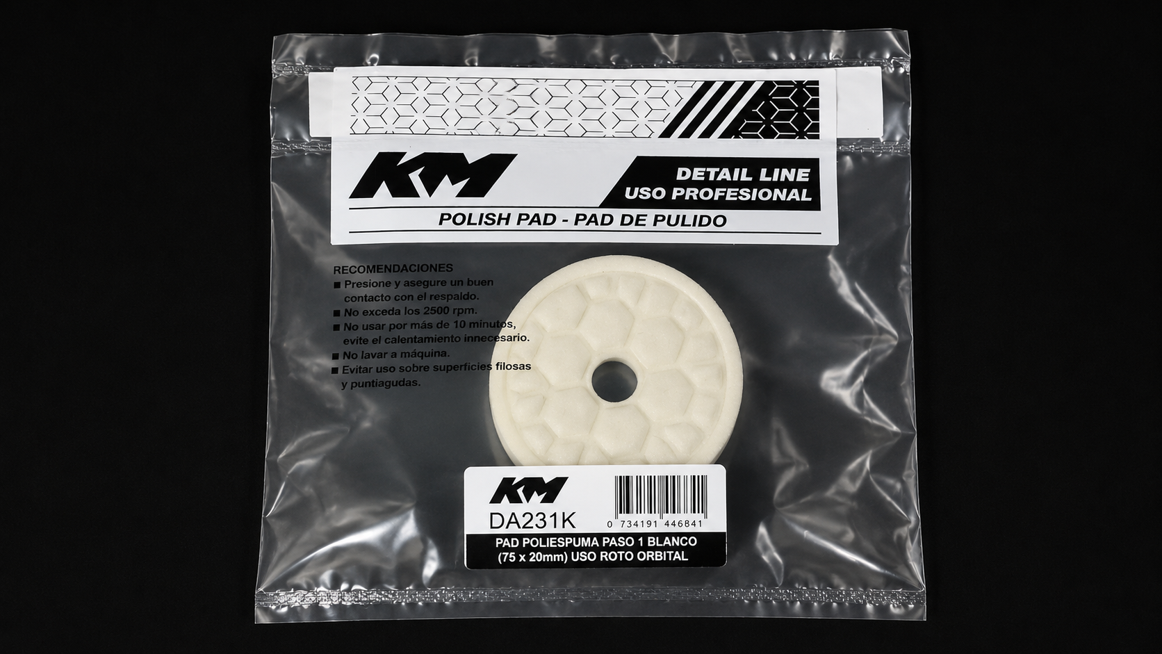 DA231K - PAD POLIESPUMA BLANCO CORTE 85 3 IN - Pads roto-orbitales - Poliespuma - 3 IN - corte 85 - Roto-orbital - KM Detail Line