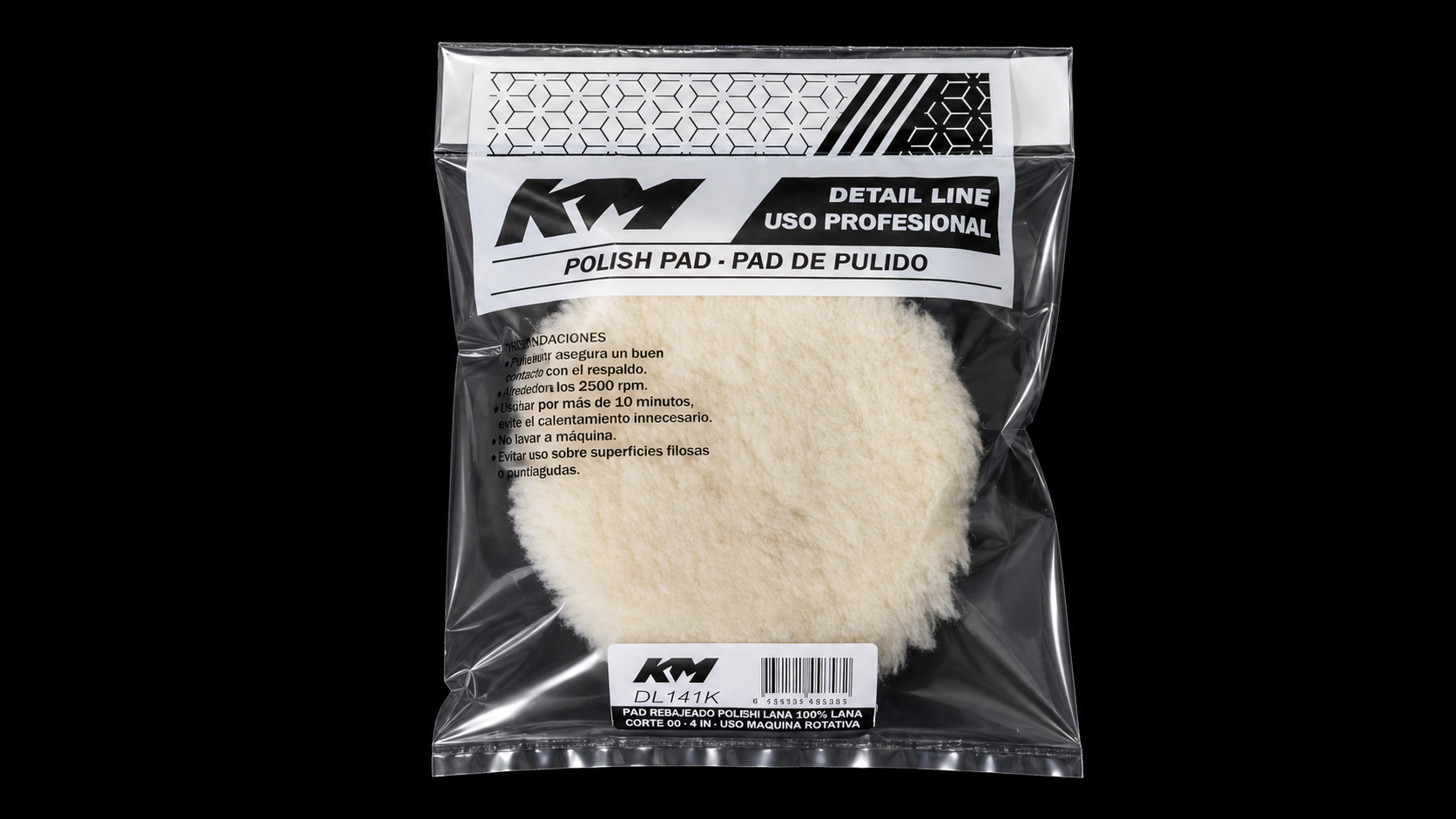 DL141K - PAD RESPALDO POLIESPUMA 100% LANA CORTE 90 4 IN - Pad lana con velcro - Lana 100% - 4 IN - corte 90 - Velcro - Rotativa - KM Detail Line