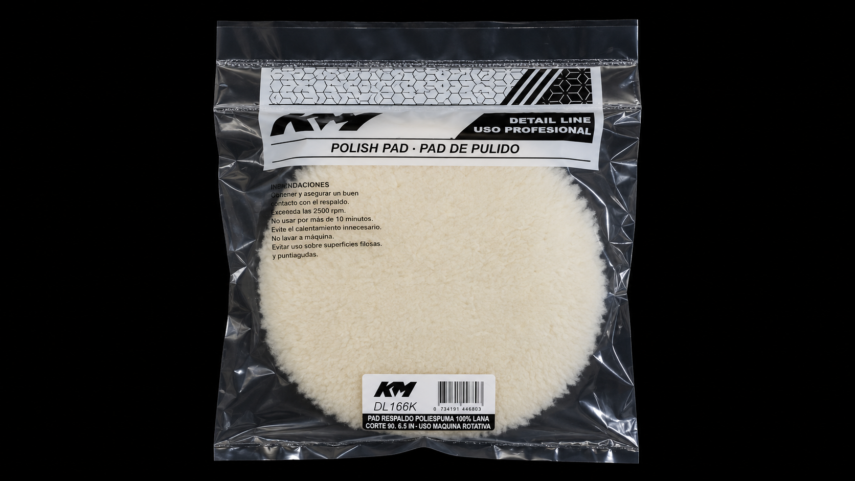 DL166K - PAD RESPALDO POLIESPUMA 100% LANA CORTE 90 6,5 IN - Pad lana con velcro - Lana 100% - 6,5 IN - corte 90 - Velcro - Rotativa - KM Detail Line