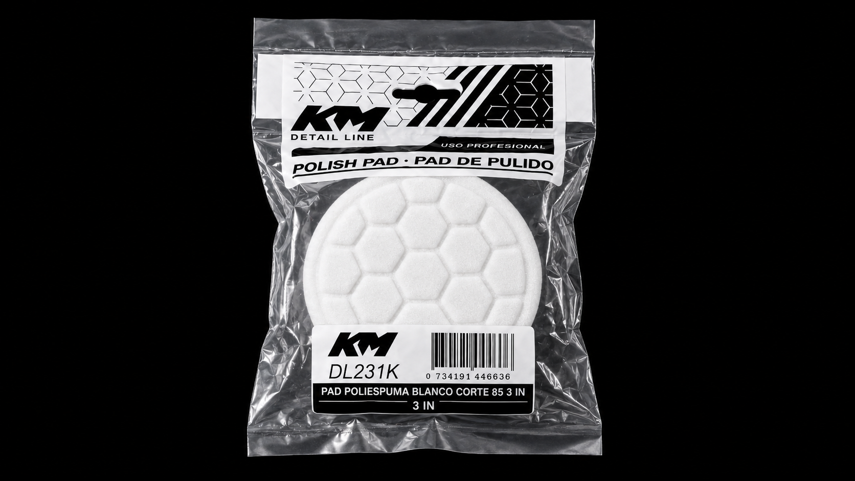 DL231K - PAD POLIESPUMA BLANCO CORTE 85 3 IN - Pad poliespuma con velcro - Poliespuma - 3 IN - corte 85 - Velcro - Rotativa - KM Detail Line