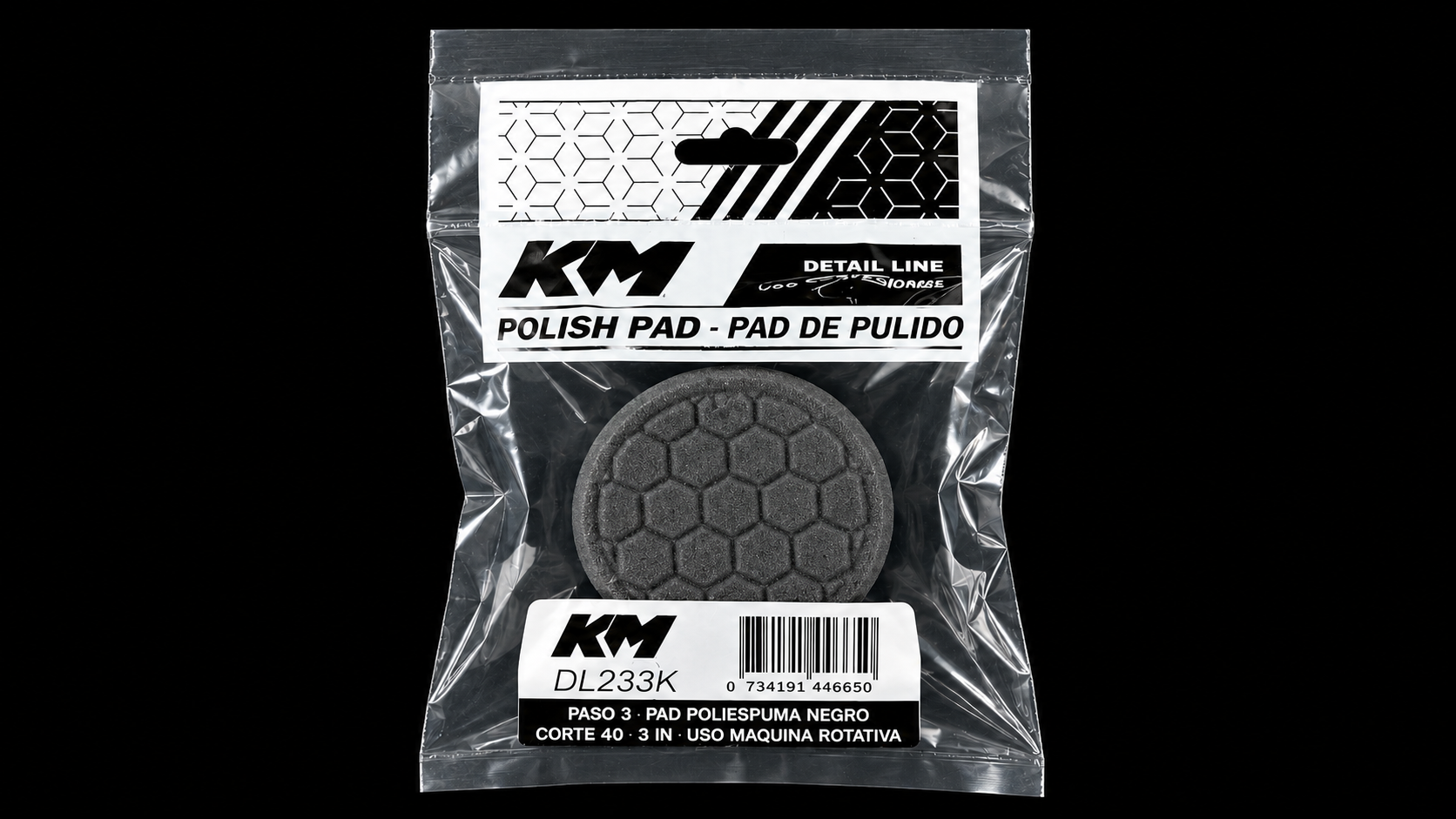 DL233K - PAD POLIESPUMA NEGRO CORTE 40 3 IN - Pad poliespuma con velcro - Poliespuma - 3 IN - corte 40 - Velcro - Rotativa - KM Detail Line imagen 4