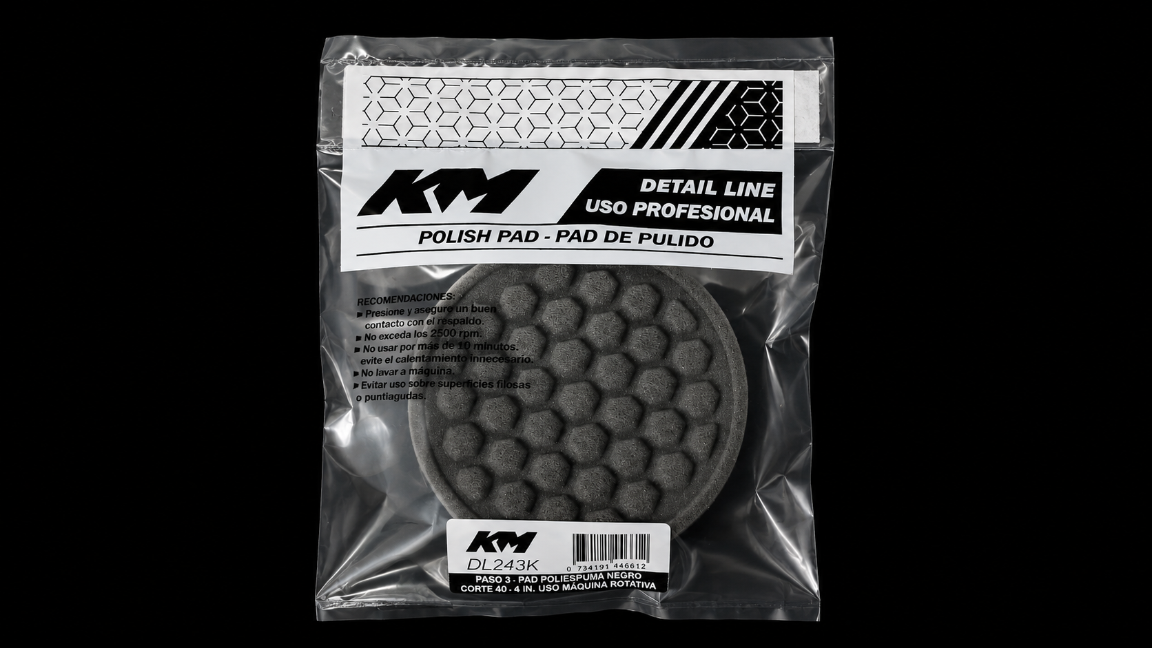 DL243K - PAD POLIESPUMA NEGRO CORTE 40 4 IN - Pad poliespuma con velcro - Poliespuma - 4 IN - corte 40 - Velcro - Rotativa - KM Detail Line imagen 3