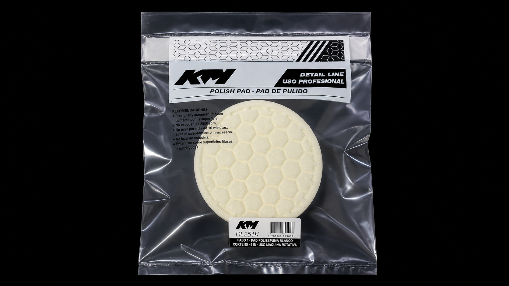 DL251K - PAD POLIESPUMA BLANCO CORTE 85 5 IN - Pad poliespuma con velcro - Poliespuma - 5 IN - corte 85 - Velcro - Rotativa - KM Detail Line