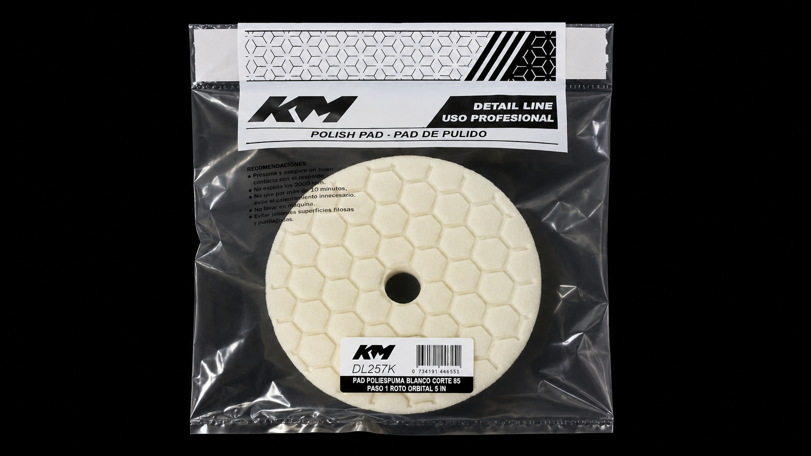 DL257K - PAD POLIESPUMA BLANCO CONICO CORTE 85 6 IN - Pads roto-orbitales - Poliespuma - 6 IN - corte 85 - Roto-orbital - KM Detail Line