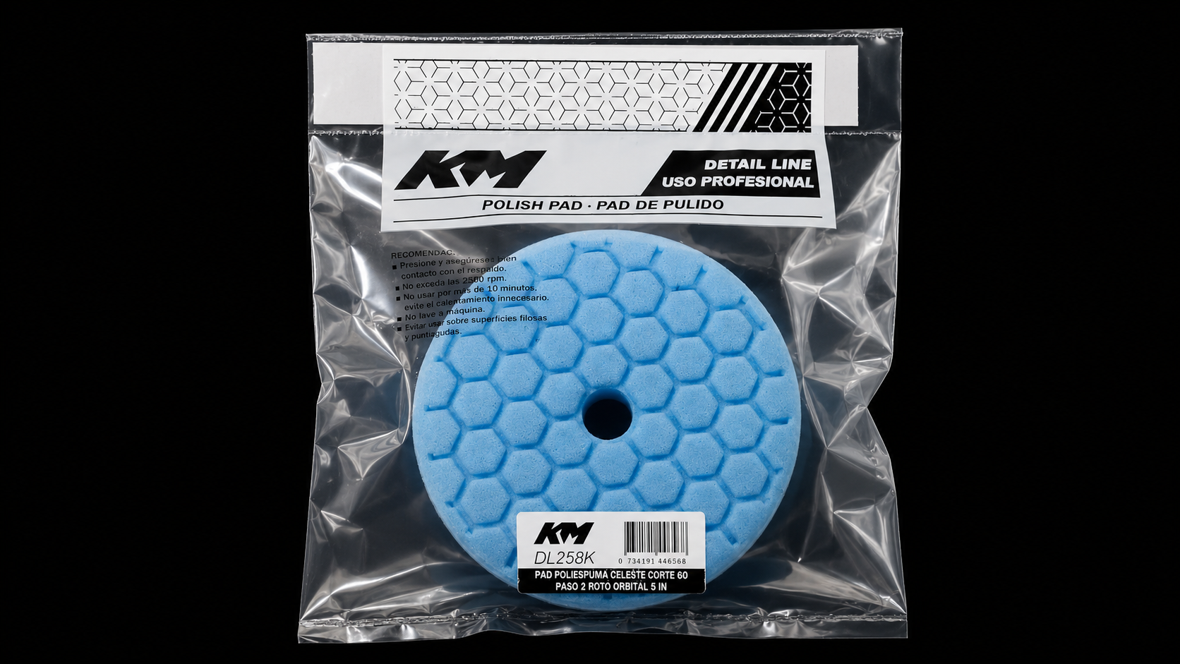 DL258K - PAD POLIESPUMA CELESTE CONICO CORTE 60 6 IN - Pads roto-orbitales - Poliespuma - 6 IN - corte 60 - Roto-orbital - KM Detail Line