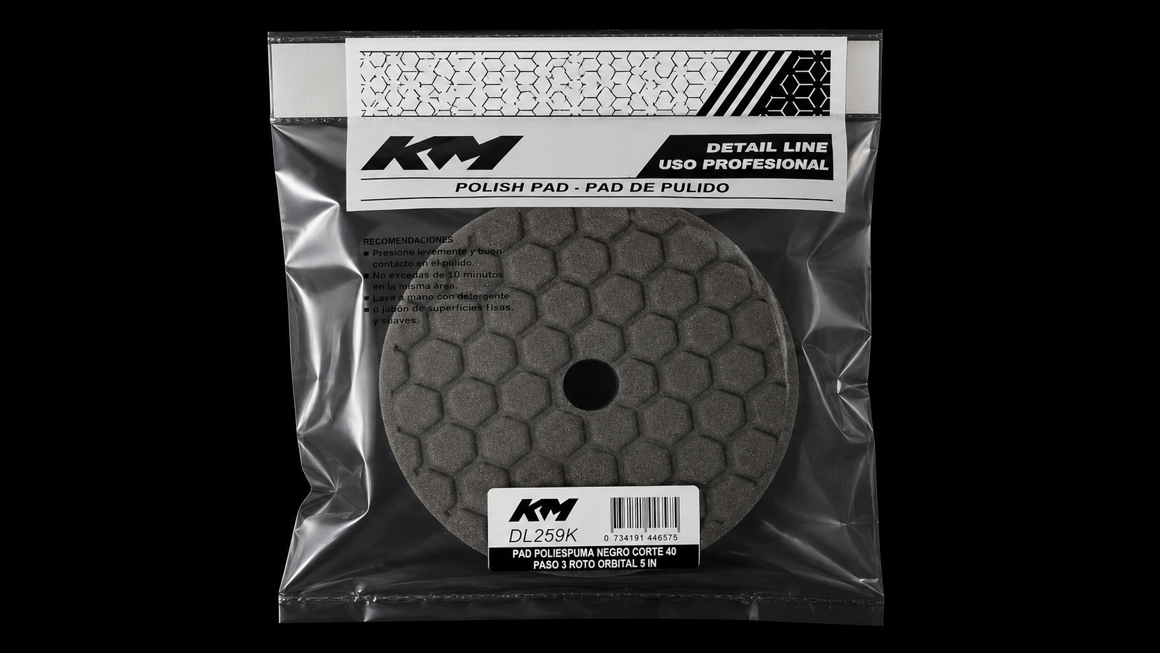 DL259K - PAD POLIESPUMA NEGRO CONICO CORTE 40 6 IN - Pads roto-orbitales - Poliespuma - 6 IN - corte 40 - Roto-orbital - KM Detail Line