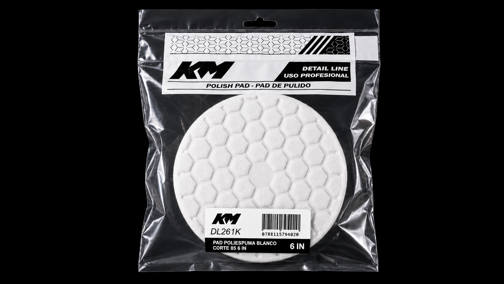 DL261K - PAD POLIESPUMA BLANCO CORTE 85 6 IN - Pad poliespuma con velcro - Poliespuma - 6 IN - corte 85 - Velcro - Rotativa - KM Detail Line