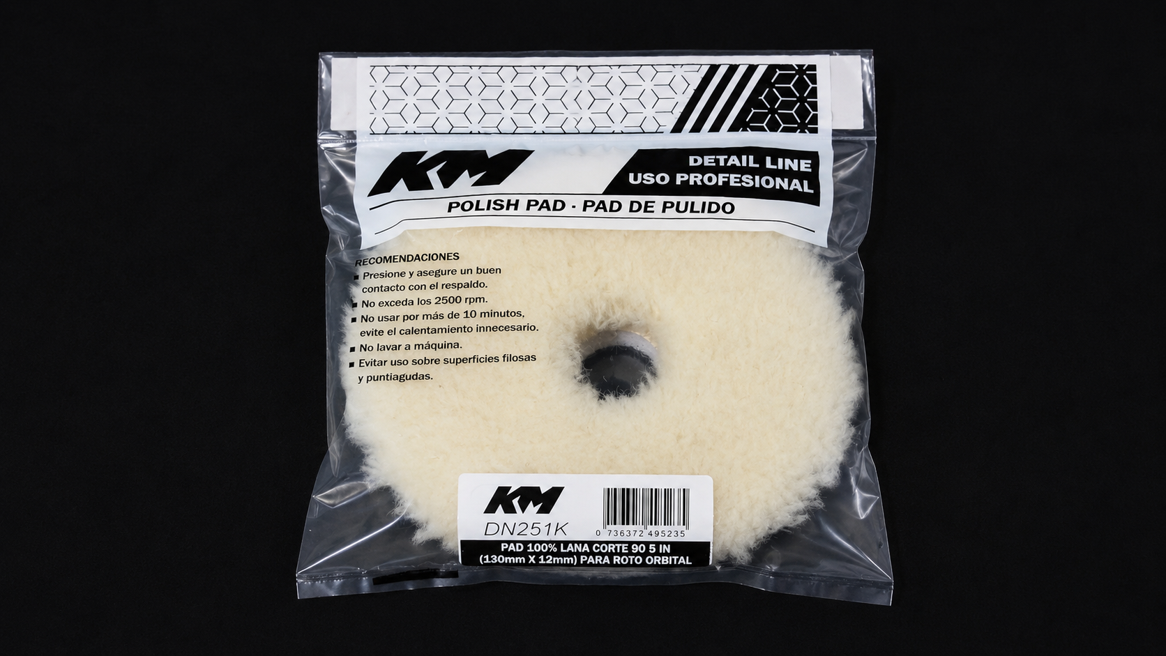 DN251K - PAD 100% LANA CORTE 90 5 IN - Pads roto-orbitales - Lana 100% - 5 IN - corte 90 - Roto-orbital - KM Detail Line