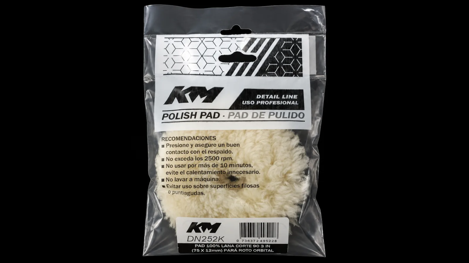 DN252K - PAD 100% LANA CORTE 90 3 IN - Pads roto-orbitales - Lana 100% - 3 IN - corte 90 - Roto-orbital - KM Detail Line