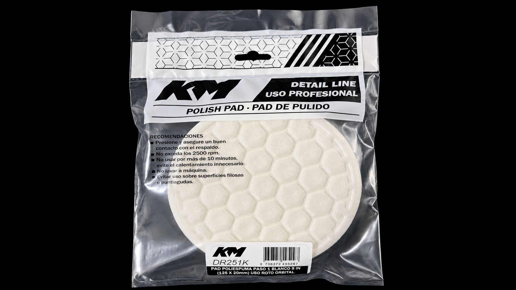 DR251K - PAD POLIESPUMA BLANCO CORTE 85 5 IN - Pads roto-orbitales - Poliespuma - 5 IN - corte 85 - Roto-orbital - KM Detail Line