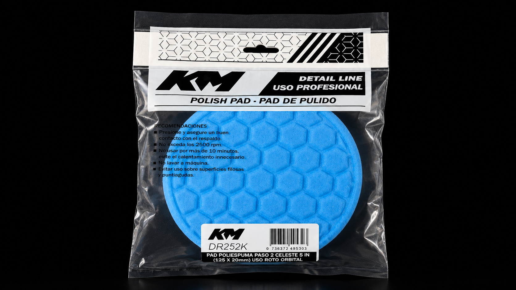 DR252K - PAD POLIESPUMA CELESTE CORTE 60 5 IN - Pads roto-orbitales - Poliespuma - 5 IN - corte 60 - Roto-orbital - KM Detail Line