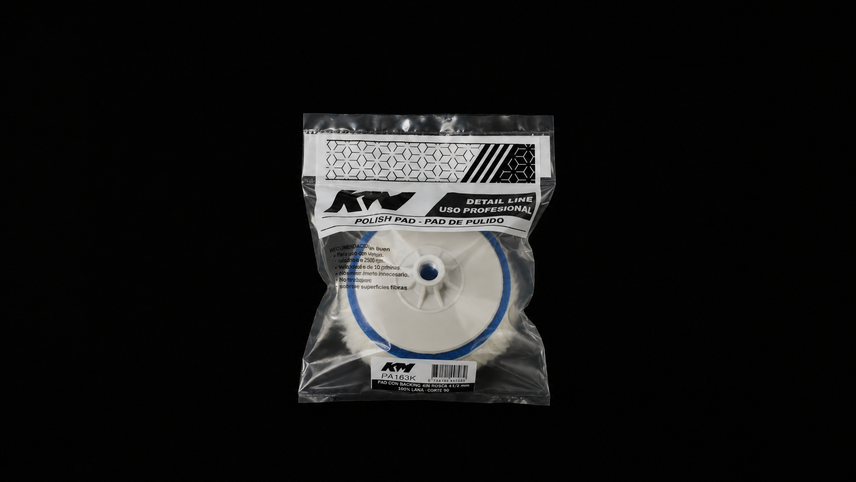PA163K - PAD CON BACKING 100% LANA CORTE 90 4 IN - Pad lana con backing - Lana 100% - 4 IN - corte 90 - Rosca 14/2 mm - Rotativa - KM Detail Line