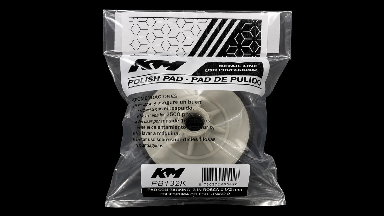 PB132K - PAD POLIESPUMA CELESTE CORTE 60 3 IN - Pad poliespuma con backing - Poliespuma - 3 IN - corte 60 - Rosca 14/2 mm - Rotativa - KM Detail Line
