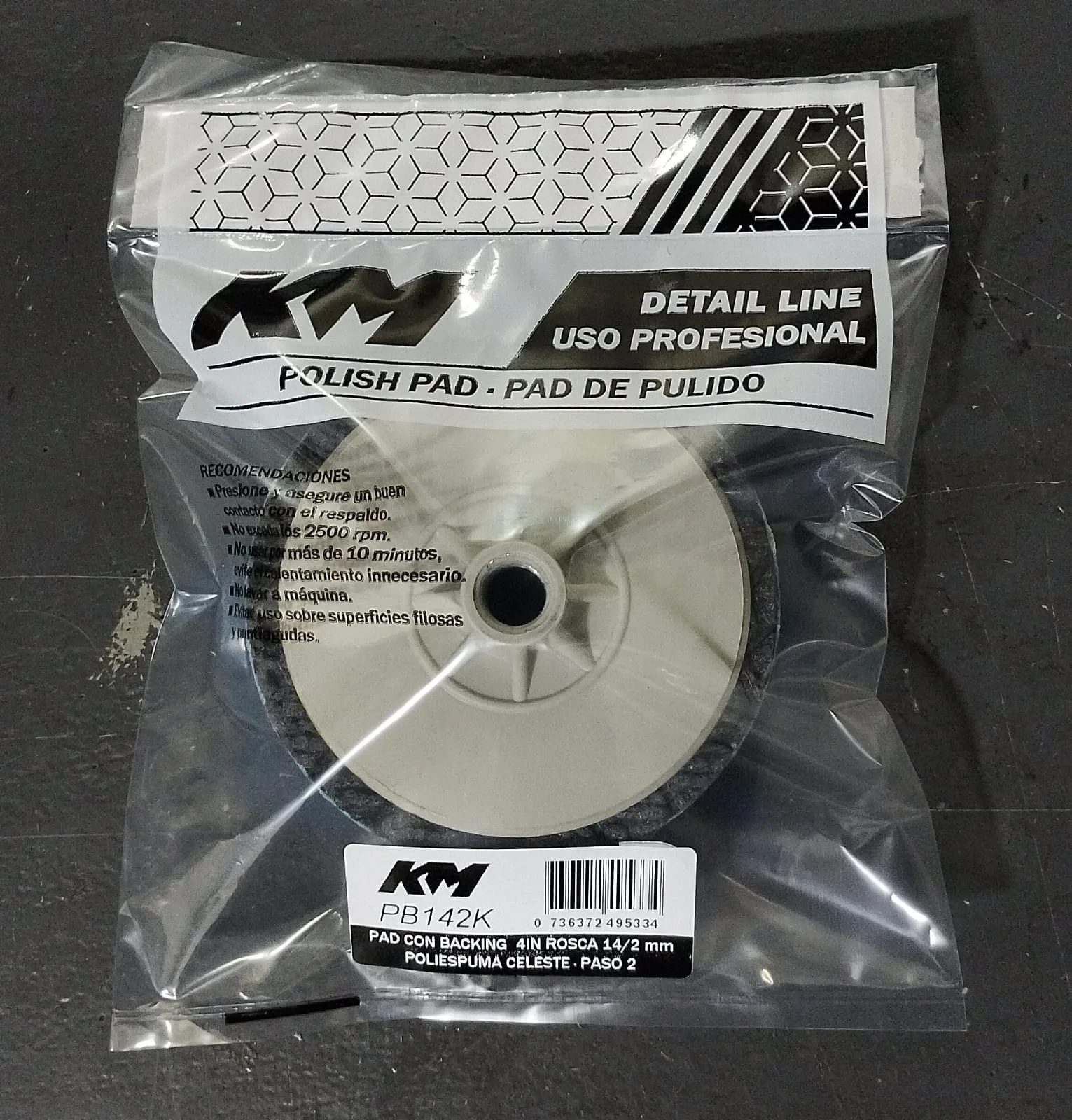 PB142K - PAD POLIESPUMA CELESTE CORTE 60 4 IN - Pad poliespuma con backing - Poliespuma - 4 IN - corte 60 - Rosca 14/2 mm - Rotativa - KM Detail Line