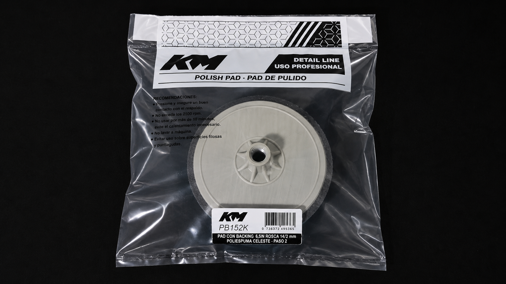 PB152K - PAD POLIESPUMA CELESTE CORTE 60 5 IN - Pad poliespuma con backing - Poliespuma - 5 IN - corte 60 - Rosca 14/2 mm - Rotativa - KM Detail Line