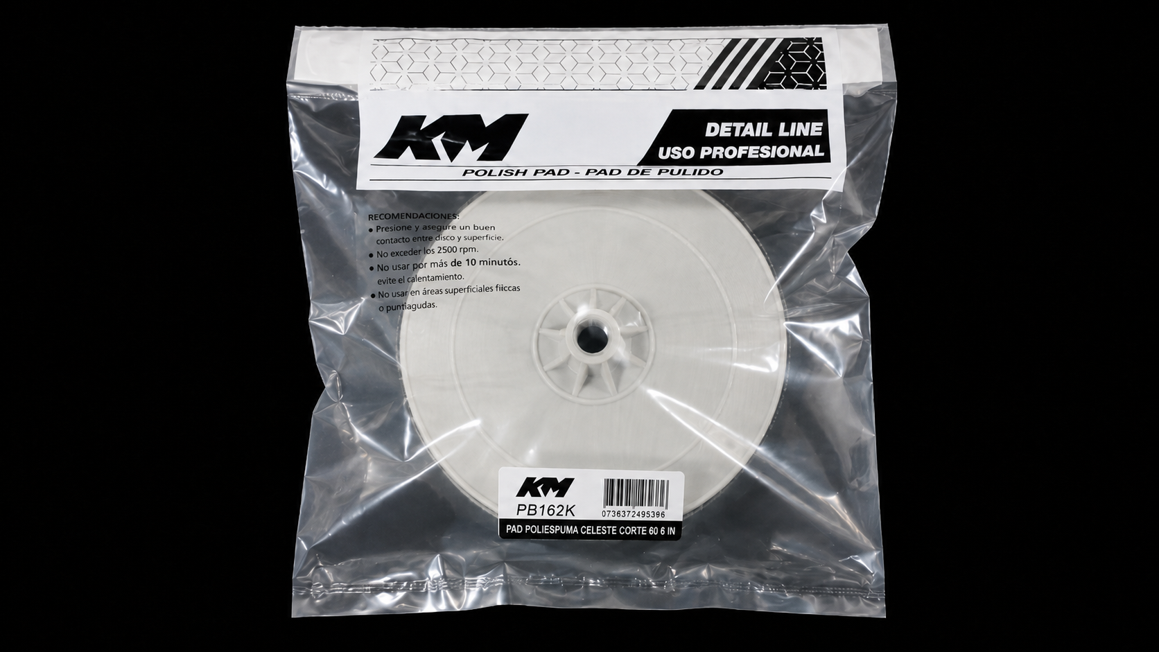 PB162K - PAD POLIESPUMA CELESTE CORTE 60 6 IN - Pad poliespuma con backing - Poliespuma - 6 IN - corte 60 - Rosca 14/2 mm - Rotativa - KM Detail Line