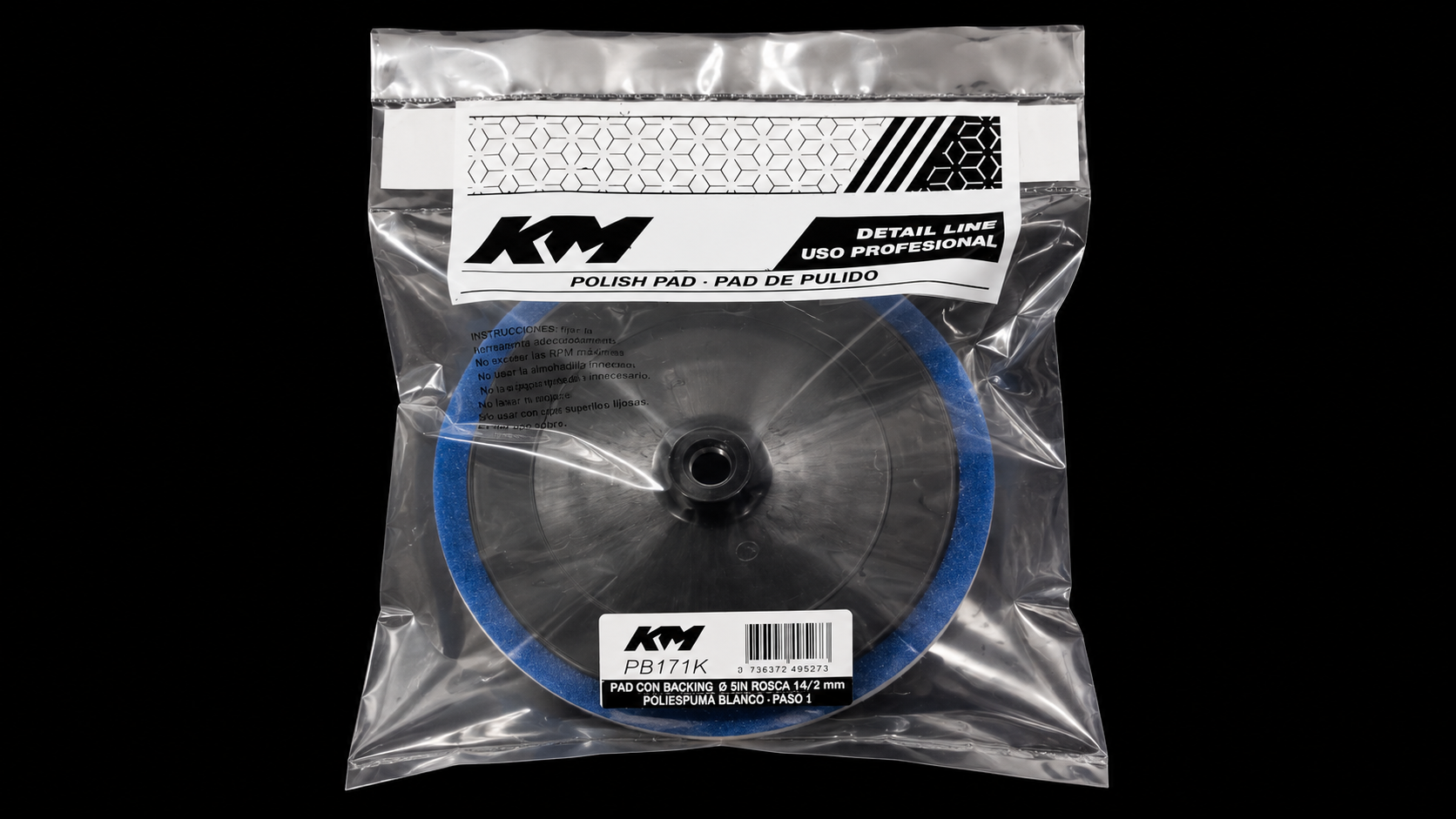 PB171K - PAD POLIESPUMA BLANCO CORTE 85 6,5 IN - Pad poliespuma con backing - Poliespuma - 6,5 IN - corte 85 - Rosca 14/2 mm - Rotativa - KM Detail Line