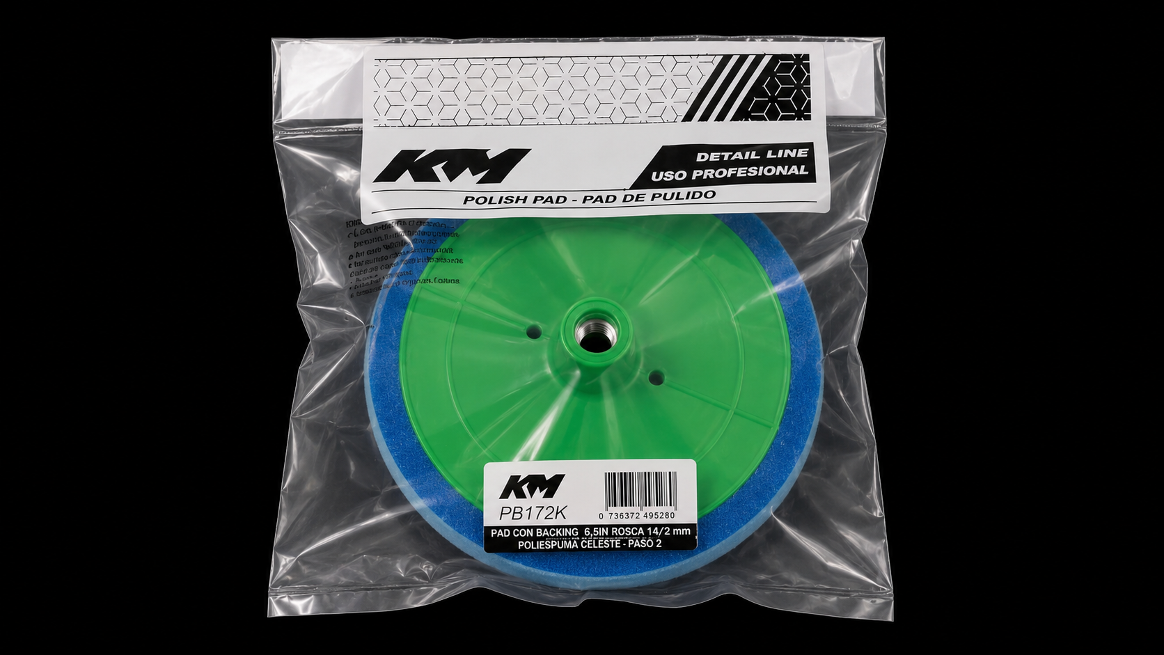 PB172K - PAD POLIESPUMA CELESTE CORTE 60 6,5 IN - Pad poliespuma con backing - Poliespuma - 6,5 IN - corte 60 - Rosca 14/2 mm - Rotativa - KM Detail Line